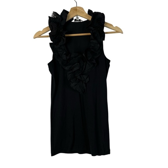 Cabi Black Taffeta Ruffle Neck Sleeveless Tank Top #564 XS - Picture 2 of 4
